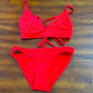 red swim suit